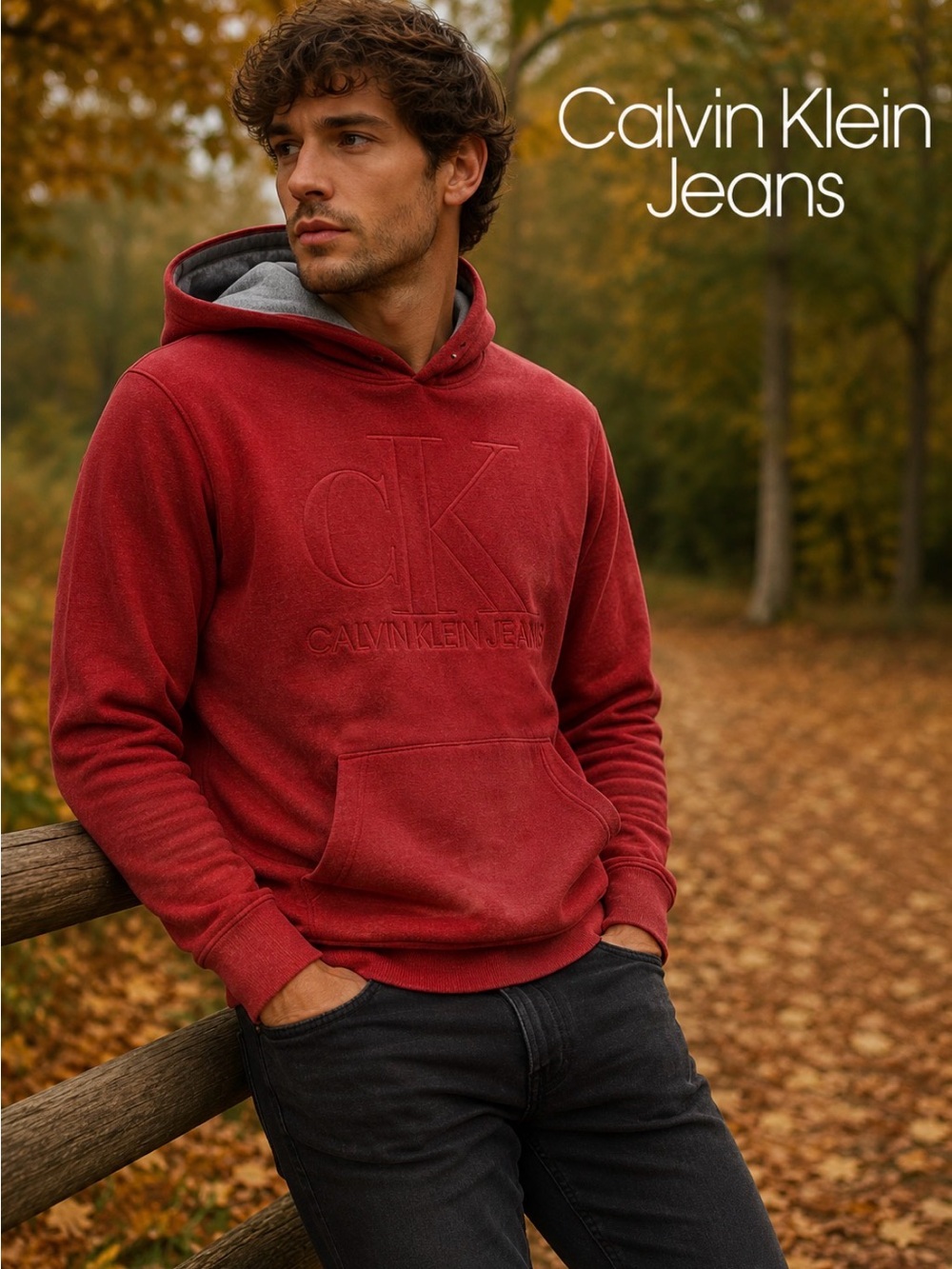 CALVIN KLEIN JEANS Rustic Red Hoodie Sweatshirt Sz XL